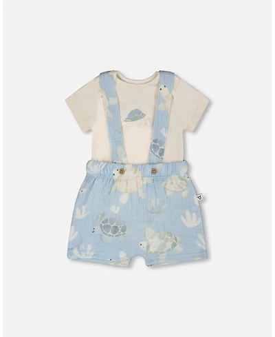 Deux par Baby Boys Cotton Jersey Onesie and Muslin Shortall Set