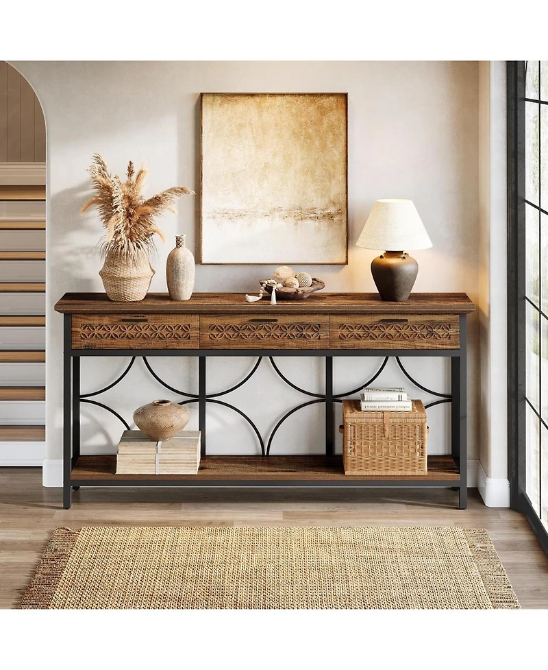Tribesigns 70.9-Inch Extra Long Console Table with Drawers, Entryway Table with Storage for Entryway, Living Room, Foyer, Unique Design