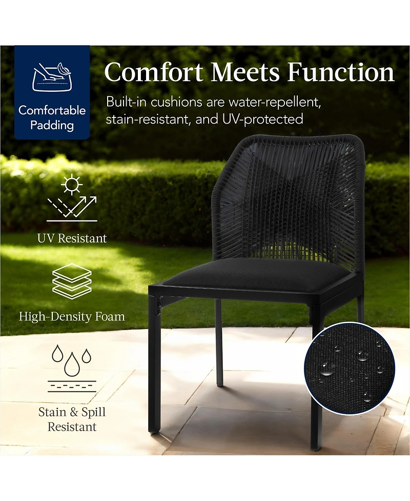 Best Choice Products Set of 2 Indoor/Outdoor Aluminum Woven Side Dining Chairs w/ All-Weather Rope