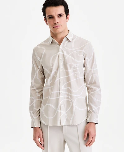 Alfani Men's Long-Sleeve Fluid Swirl Poplin Shirt, Macy's Exclusive