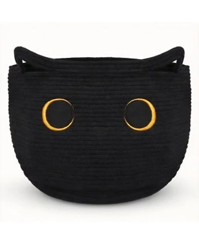 Yigii Cotton Rope Basket With Black Cat Design Multi Use Storage For Home Office Nursery