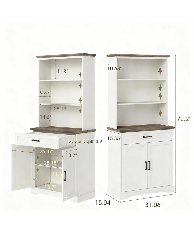 Yigii 5-Tier Adjustable Storage Bookshelf with Cabinet-Adjustable 72" Tall bookcase for Living Rooms and Offices