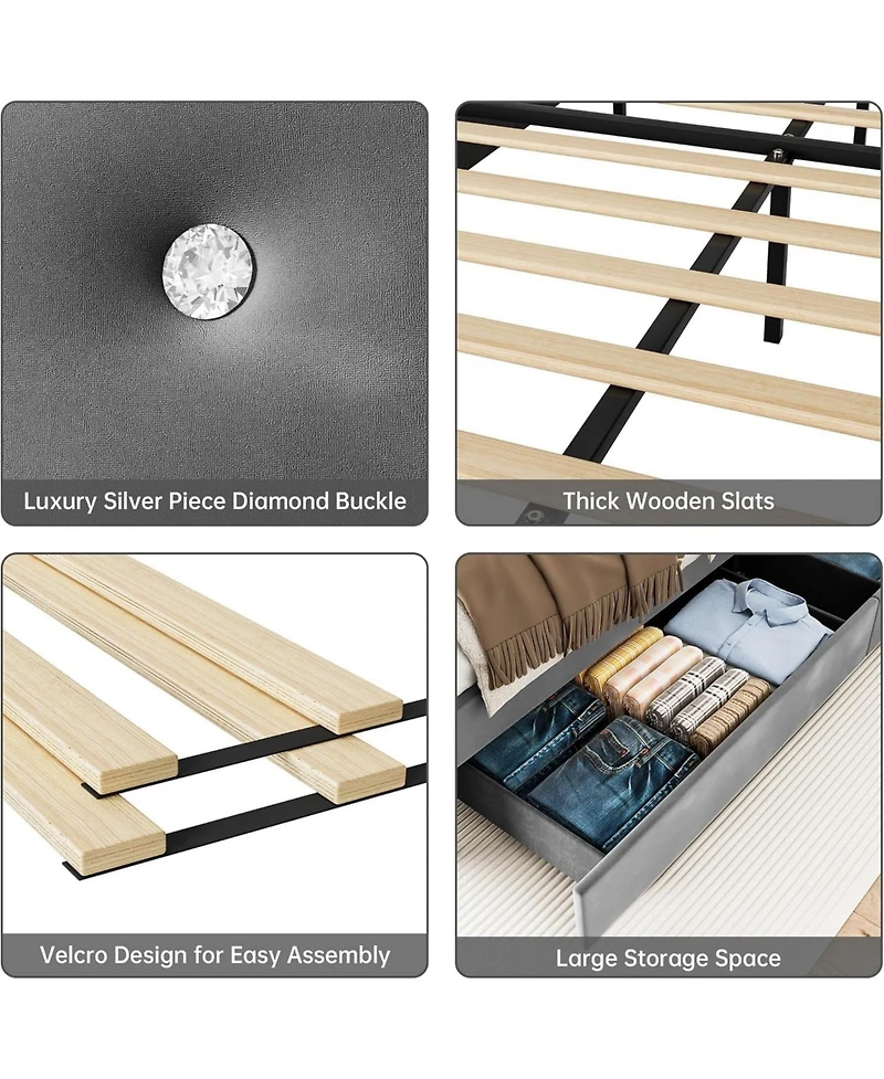 gaomon Full Size Bed Frame with Storage Headboard & Charging Station, Upholstered Platform Bed with 4 Drawers and Wooden Slats