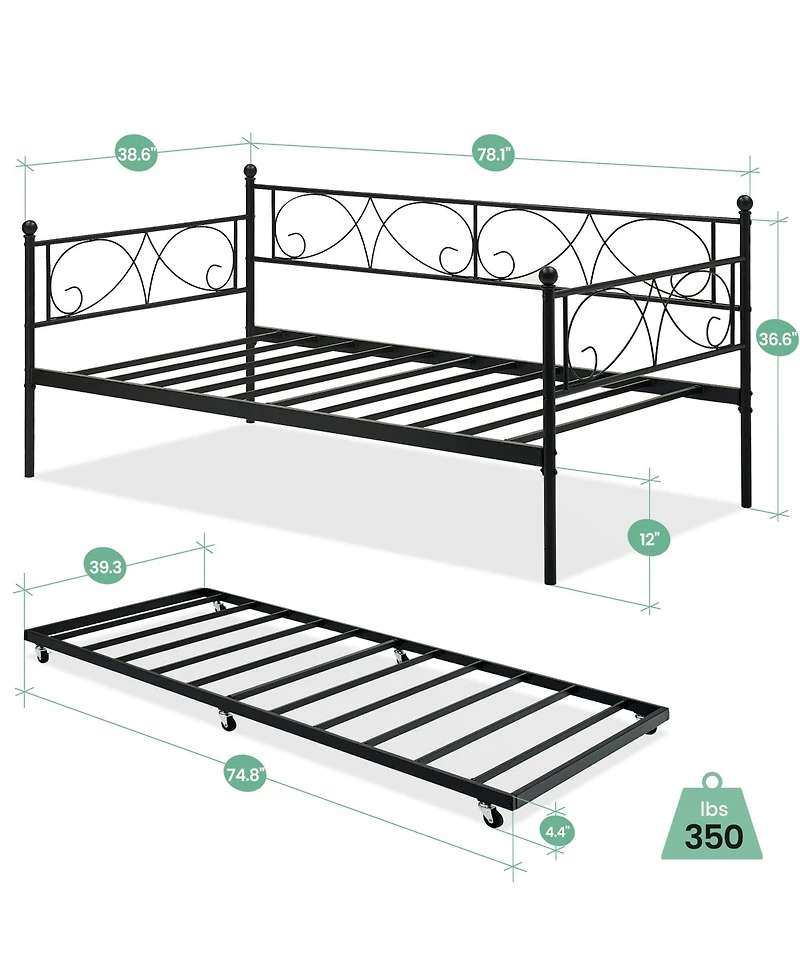 gaomon Twin Daybed with Trundle, Metal Sofa Bed Frame, Heavy Duty Metal Slats