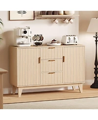 gaomon 47.2" Modern Fluted Sideboard Buffet Cabinet, Wooden Storage Cabinet with 3 Drawers, 2 Doors & Adjustable Shelves.