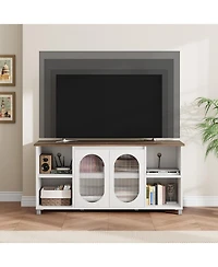 Gaomon 70 in Modern Tv Stand with Glass Doors Entertainment Center , Sturdy Wooden Media Console with Storage Shelves, Living Room & Bedroom
