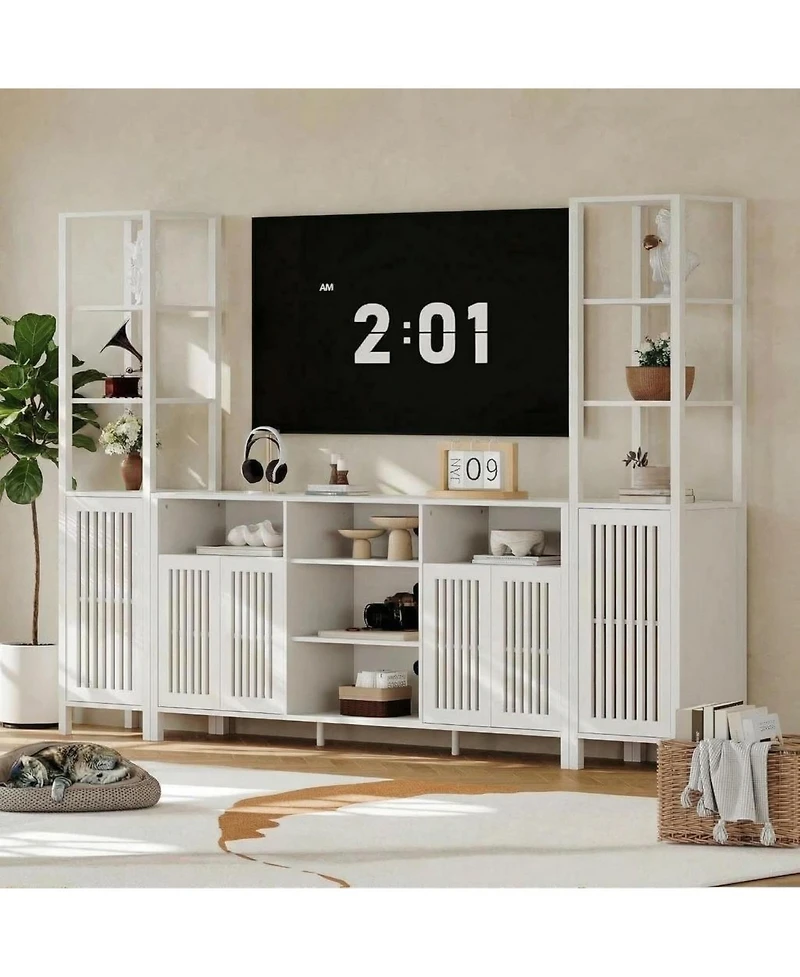 gaomon Farmhouse Tv Stand for 70-Inch TVs, Entertainment Center with Bookshelves, Storage Cabinet & Adjustable Shelves
