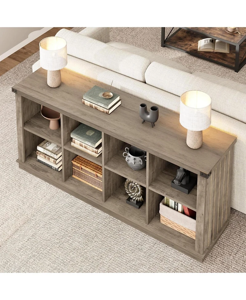 Gaomon 62" Long 3-Tier Farmhouse Bookcase, 8 Cube Wood Storage Organizer Shelf for Entryway Living Room