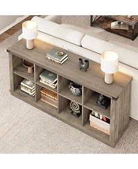 Gaomon 62" Long 3-Tier Farmhouse Bookcase, 8 Cube Wood Storage Organizer Shelf for Entryway Living Room