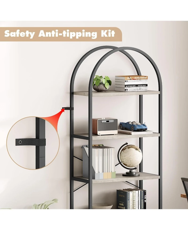 Gaomon Arched 5-Tier Modern Bookshelf, Gold Metal Frame Tall Wood Storage Shelf for Living Room Bedroom