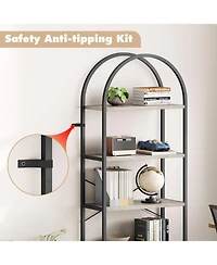 Gaomon Arched 5-Tier Modern Bookshelf, Gold Metal Frame Tall Wood Storage Shelf for Living Room Bedroom