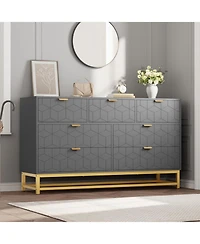 Gaomon Modern 7 Drawer Wide Dresser Chest, Gold Metal Legs & Handles