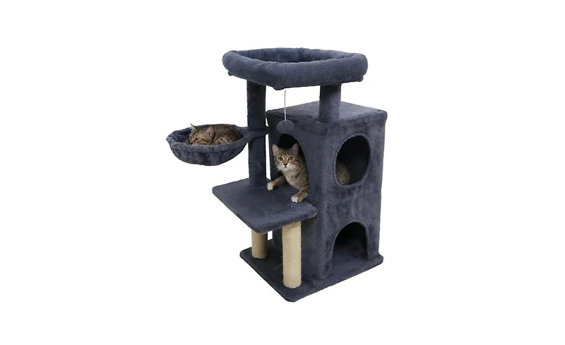 Aostirmotor 33.5" Cat Tree with 2 Tier Condo, Sisal Posts & Anti Toppling Device