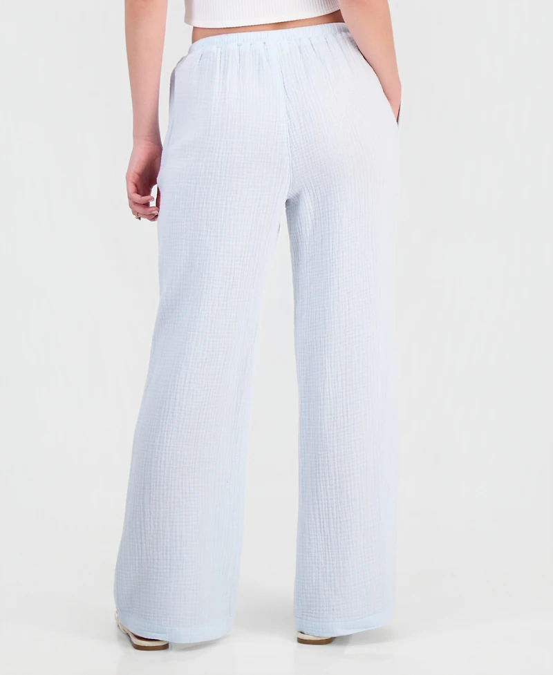 Juniors' Cotton Gauze Drawstring Beach Pants