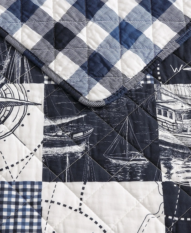 Nautica Sailors Patchwork Cotton Reversible -Pc. Quilt Set