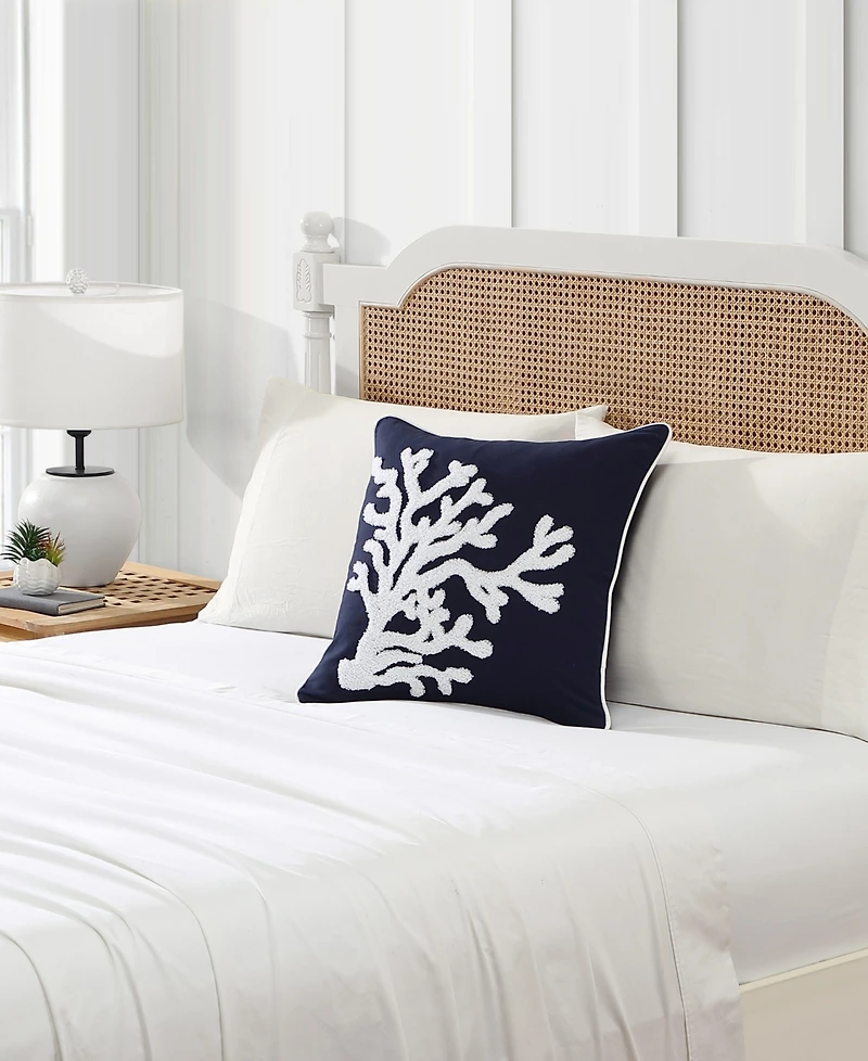 Nautica Coral Cotton Square Decorative Pillow, 20" x 20"