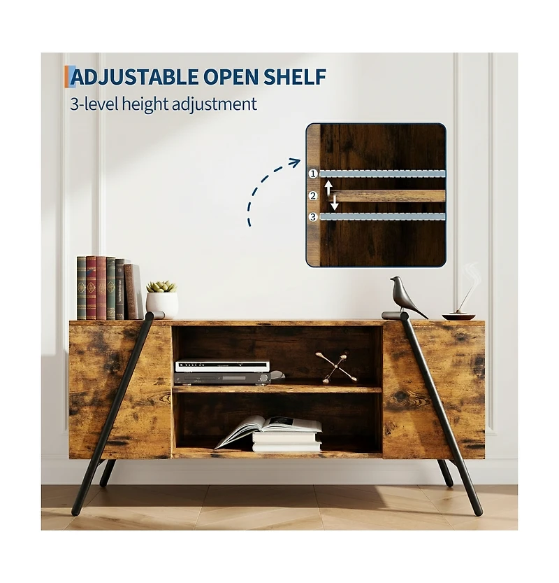Gaomon Tv Stand with Adjustable Open Shelves & Slanted Metal Legs, Industrial Modern Style, Fit for 55 Inch TVs