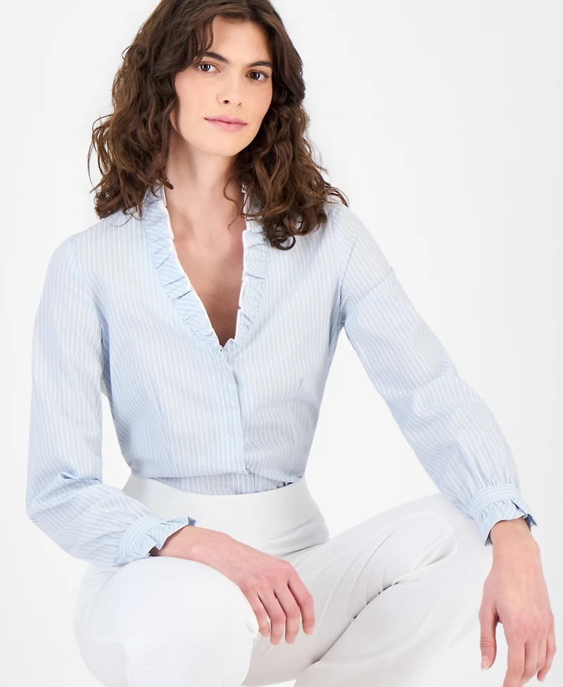 Anne Klein Women's Cotton Ruffled-Collar Blouse