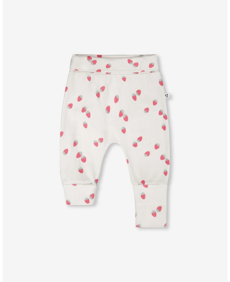 Deux par Baby Girls 2 Pack Cotton Jersey Evolutive Pants Printed Berries and Strawberry Print