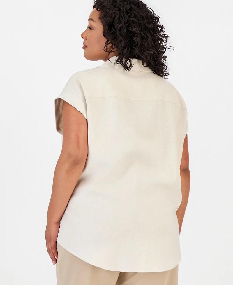 Jones New York Plus Cuffed-Sleeve Blouse