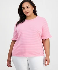 Jones New York Plus Size Striped Ruffle-Sleeve Tee
