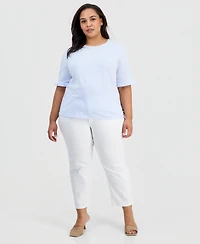 Jones New York Plus Striped Ruffle-Sleeve Tee