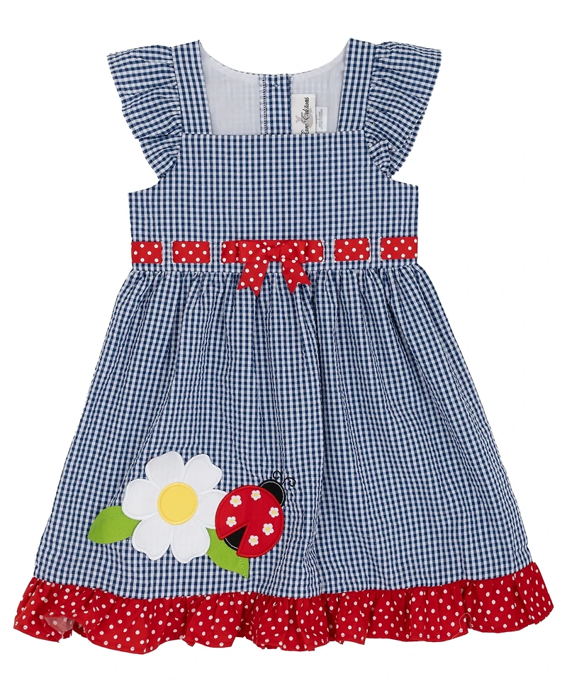 Rare Editions Girls' 2T-6X Navy Flower Seersucker Dress
