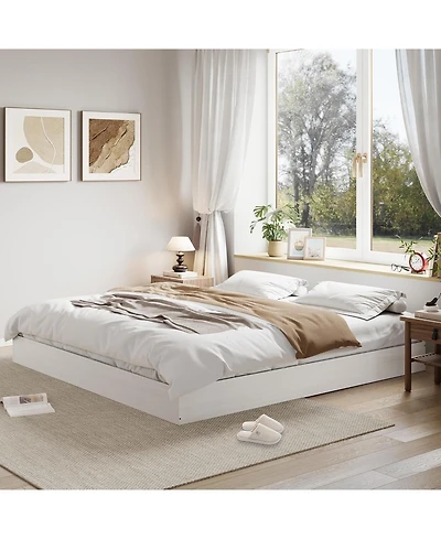 gaomon California King Size Solid Wood Platform Bed Frame, Floor-Standing, Modern Minimalist, Sturdy Slats