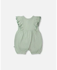 Deux par Baby Girl Cotton Pointelle Jersey Romper with Frills Green