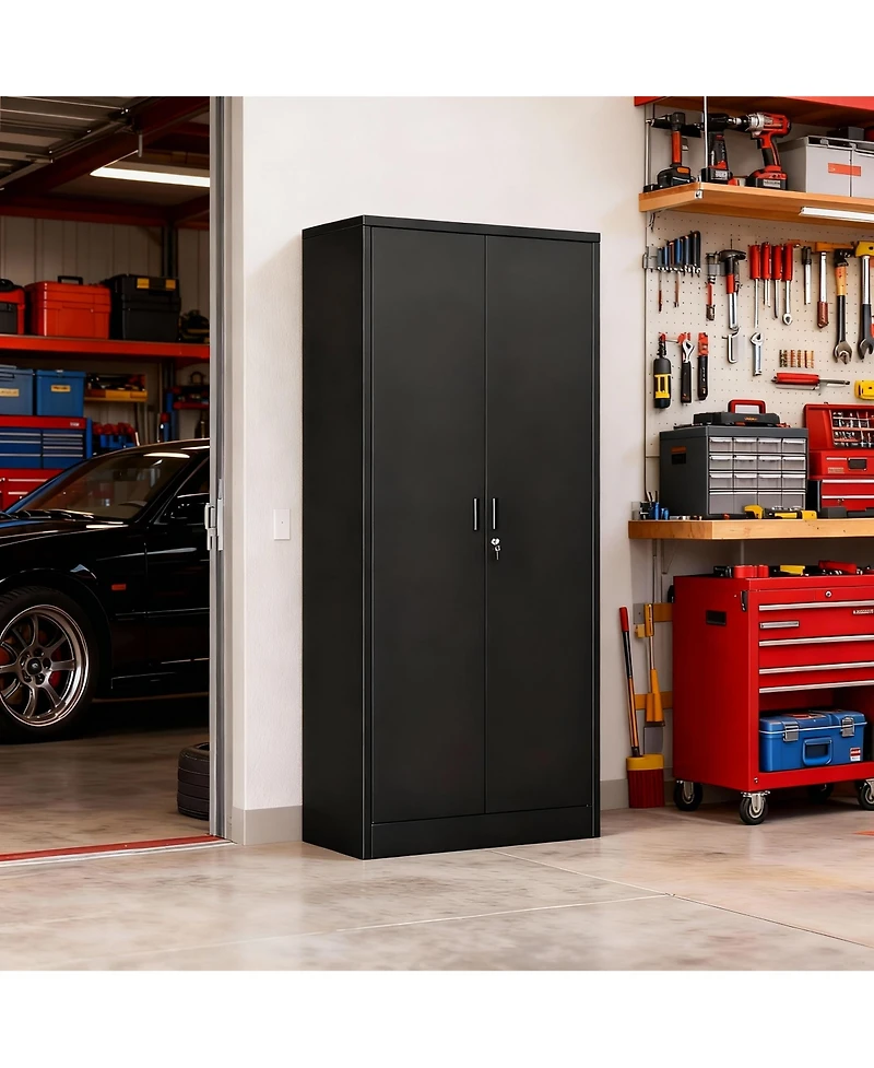 Yigii 71" White Metal Cabinet with 5 Adjustable Shelves & Lockable Doors for Garage/Office/School