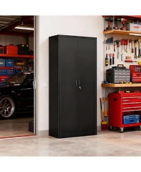 Yigii 71" White Metal Cabinet with 5 Adjustable Shelves & Lockable Doors for Garage/Office/School