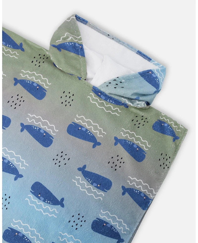 Deux par Deux Boy Hooded Beach Towel Blue Whale Print - Toddler|Child