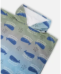 Deux par Deux Boy Hooded Beach Towel Blue Whale Print - Toddler|Child