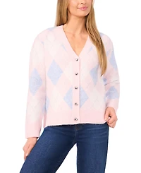 CeCe Women's Argyle Long-Sleeve V-Neck Cardigan Sweater