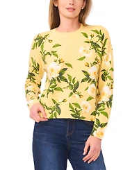 CeCe Women's Brushed Floral Long-Sleeve Sweater