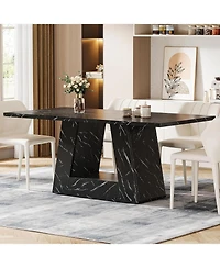 Tribesigns 63" Dining Table for 4 to 6 People, Rectangular Room Table, Modern Wooden Faux Marble Dinner with Sturdy Base