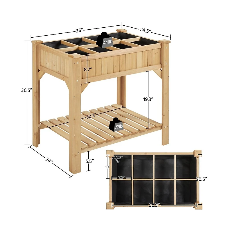 Yaheetech 8-Pocket Wood Elevated Garden Planter with Fabric Liner