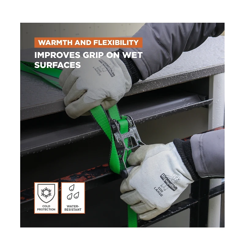 RefrigiWear Men's Insulated Fleece Lined Leather Gloves with Nitrile Coating