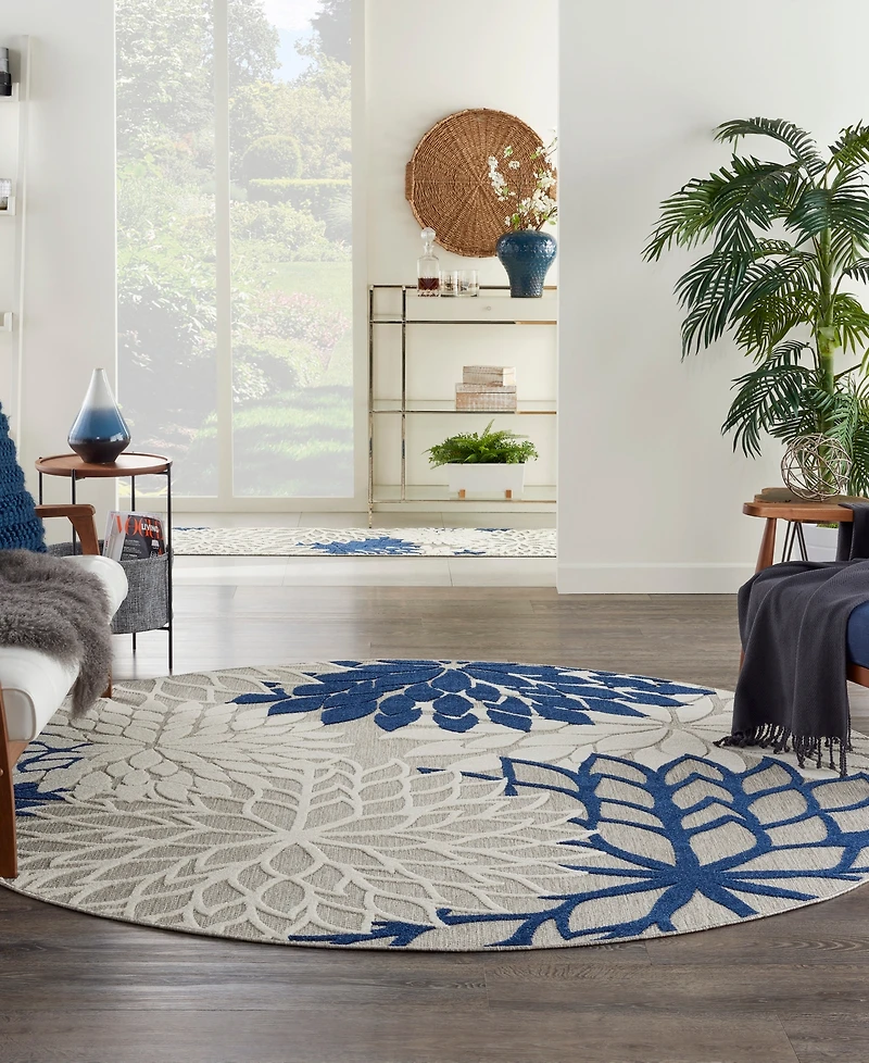 Nourison Home Aloha ALH05 Ivory and Navy 7'10" Round Rug