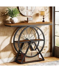 Tribesigns Industrial 3-Tier Console Table, 39.4" Sofa Table Entryway Table with Fixed Wheel Base, Narrow Wood Accent Tables