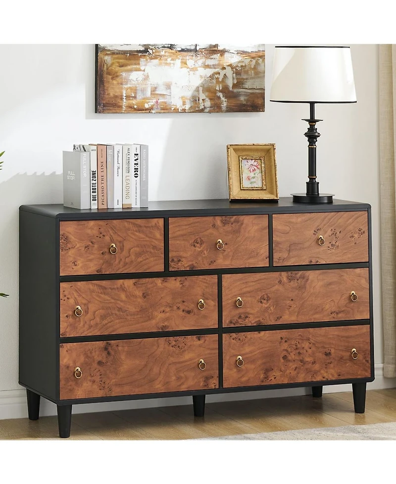 gaomon 7 Drawers Dresser for Bedroom, 54" Wide Modern Chest of Drawers with Vintage Circle Handle w/Curved Profile Design
