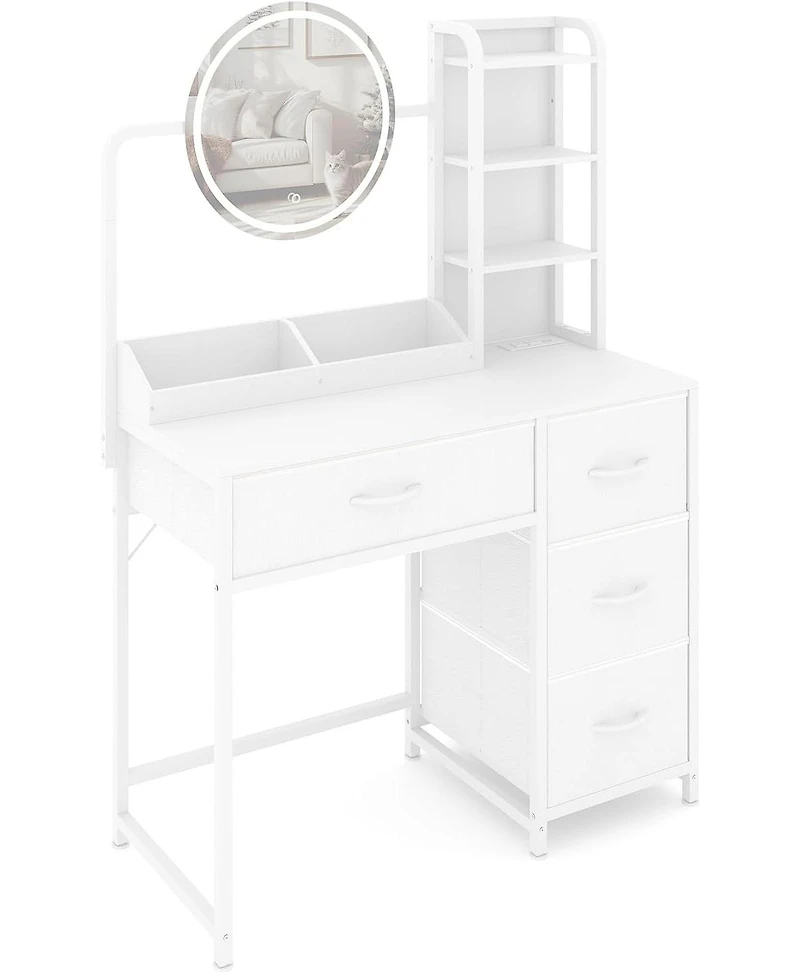 gaomon Modern Lighted Mirror Vanity, 4-Drawer Space-Saving Makeup Dressing Table for Bedroom