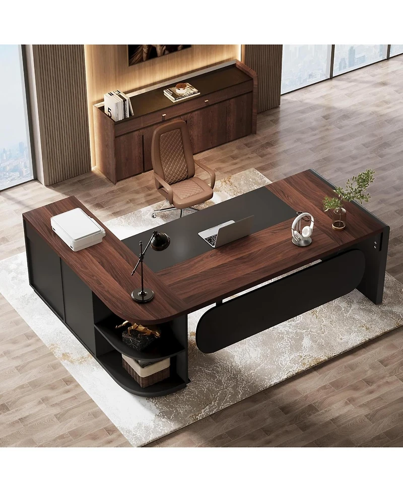 Tribesigns 81-Inch L-Shaped Office Desk, Large Commercial Office Desk with Drawers and File Cabinet, Modern Professional Business Furniture