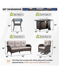 Gymojoy 5-Piece Brown Wicker Fire Pit Conversation Set with Olefin Cushions and Patio Swivel Chairs