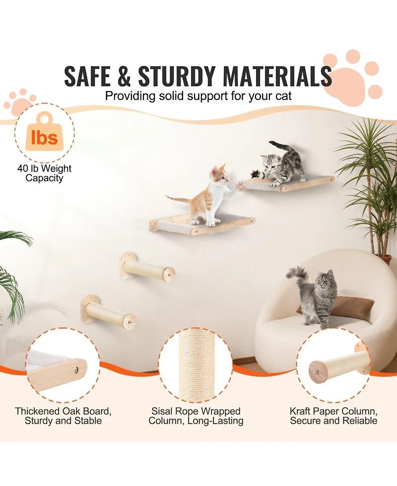 Cozito Wall-Mounted Cat Shelf Set with 2 Posts & 2 Hammocks