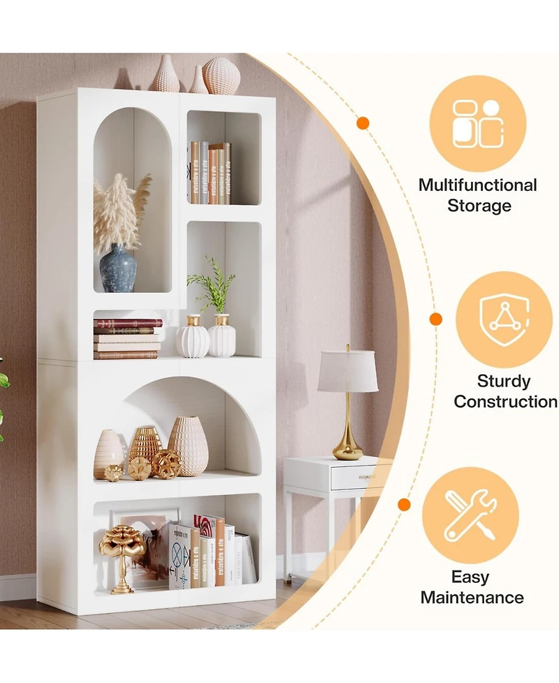 Tribesigns 70.87" Tall Geometric Bookcase Set of 2, Arched Bookshelf with 5 Irregular Storage Shelves, Open Art Decor Display Shelf for Living Ro