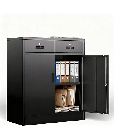 Yigii Large Metal Cabinet with 2 Lockable Drawers, Adjustable Shelf, Thickened Steel