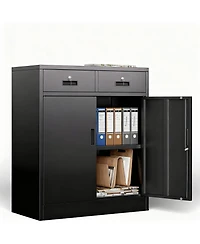 Yigii Large Metal Cabinet with 2 Lockable Drawers, Adjustable Shelf, Thickened Steel