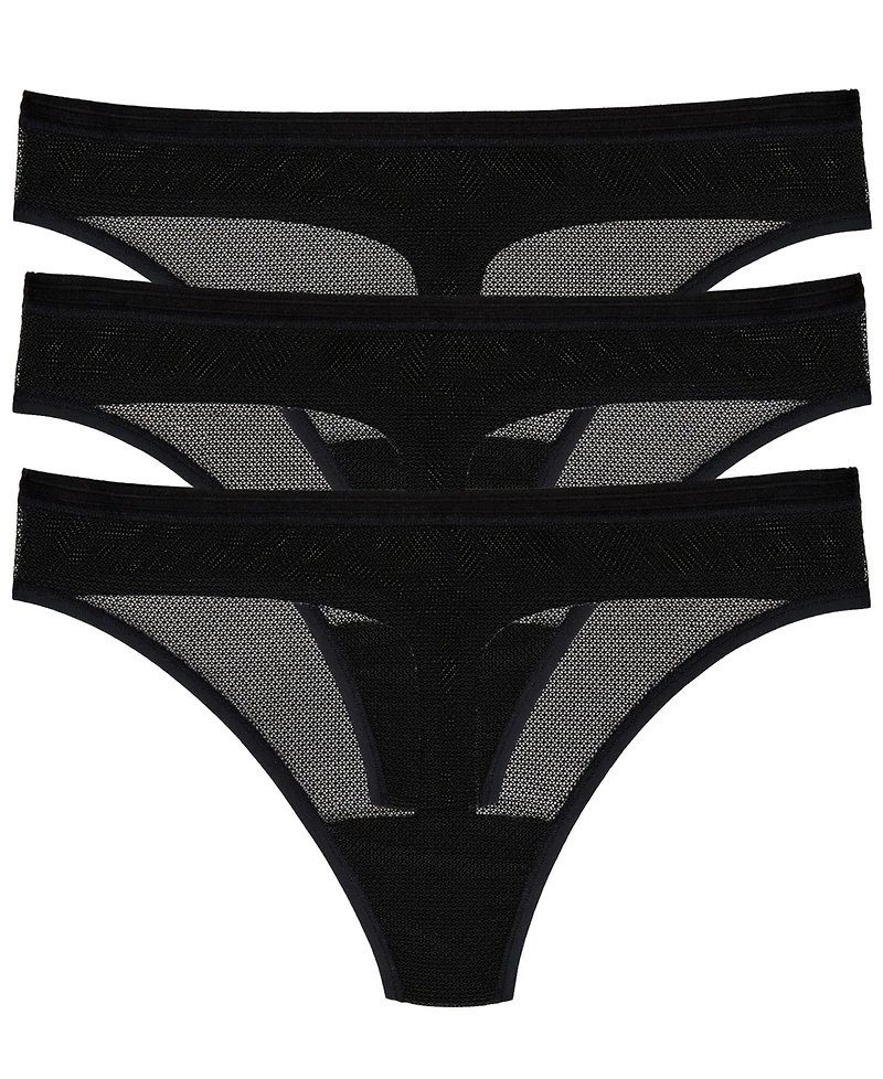 Dkny Women's Sheer Striped Thongs, 3-Pack Set