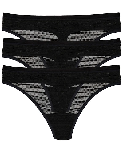 Dkny Women's Sheer Striped Thongs, 3-Pack Set